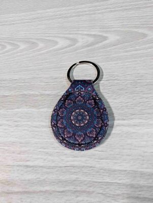 Mandala Keychain Fabric Blue Pink Purple Circular Pattern Key CHain New Round 