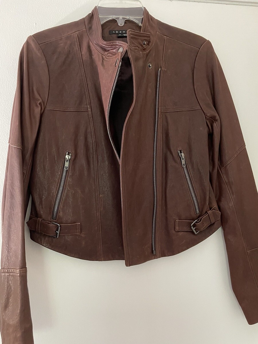 Theory Women's Jacket Dark Brown Lamb Leather Moto Jacket | eBay