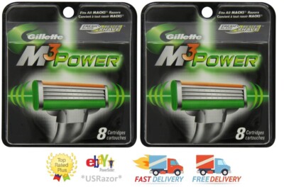 16 Gillette MACH3 M3 Power Razors Blades Refills Cartridges Made USA ...