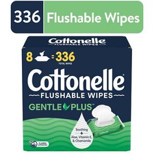 Gentle Plus Flushable Wet Wipes, 8 Flip-Top Packs