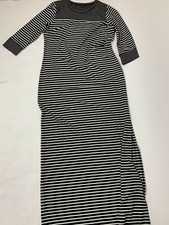 Ann Taylor Black White Stripe Stretch Maxi Dress 3/4 Sleeve Medium M Excellent