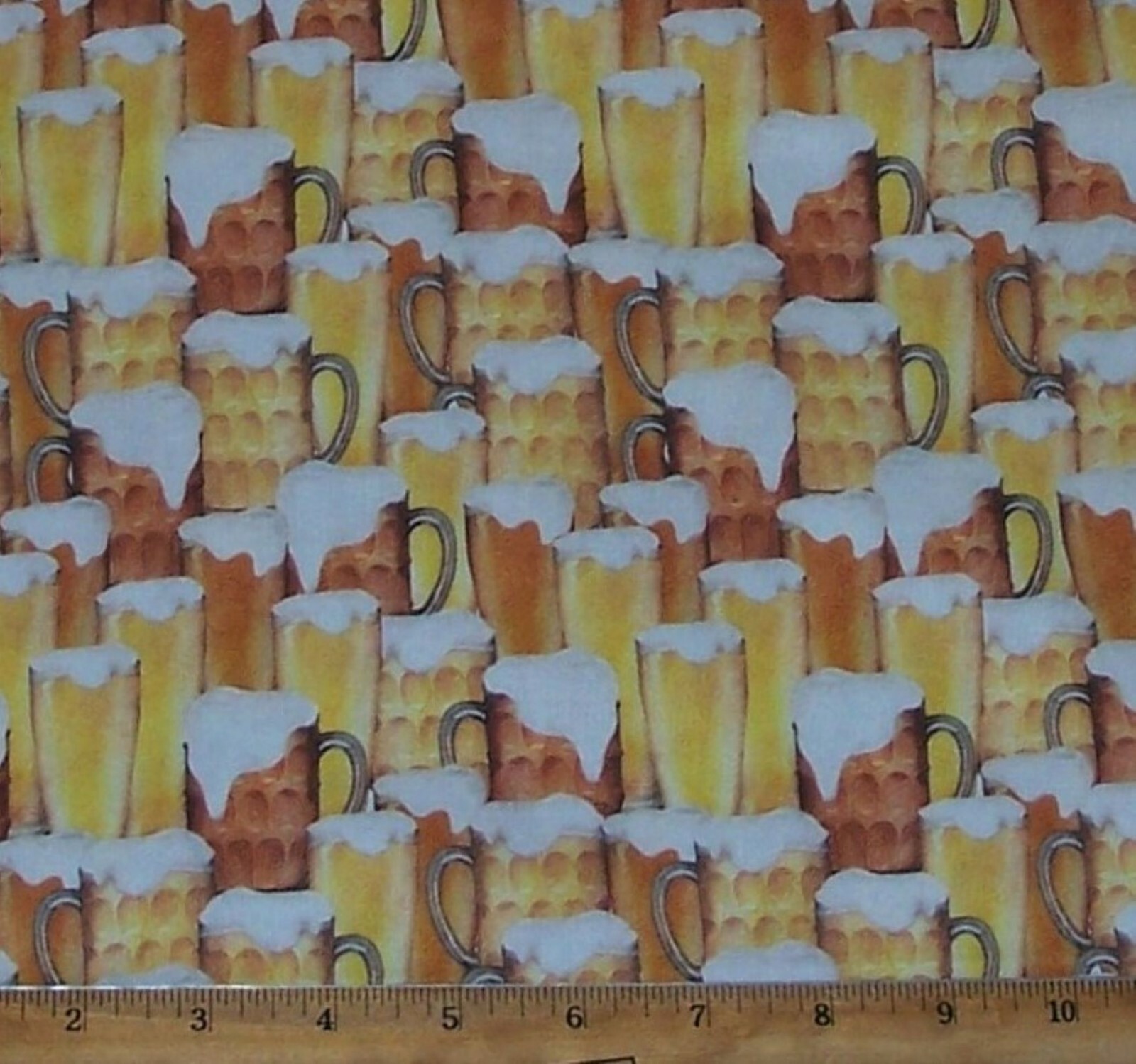 Beer Mugs Ale Beverage Drink Packed Design Fabric By the Yard 100% Cotton