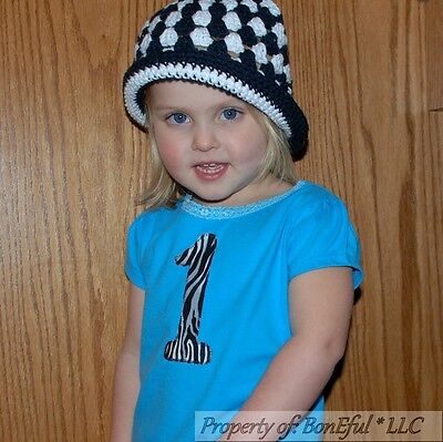 Boneful Rts New Baby Girl Aqua Ss Top 18 Month 1 Number Zebra Applique Birthday Ebay