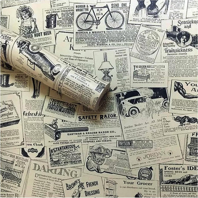 17.71'' X 118'' Vintage Newspaper Self Adhesive Paper Peel & Stick Wallpaper for B