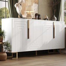 Sideboard Storage Cabinet Cupboard with Gold Handles & Storage Shelves, White