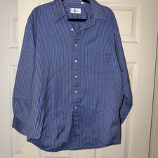 Valentino Uomo Shirt Mens 17.5 34-35 Blue Stripe Button Front Dress Long Sleeve
