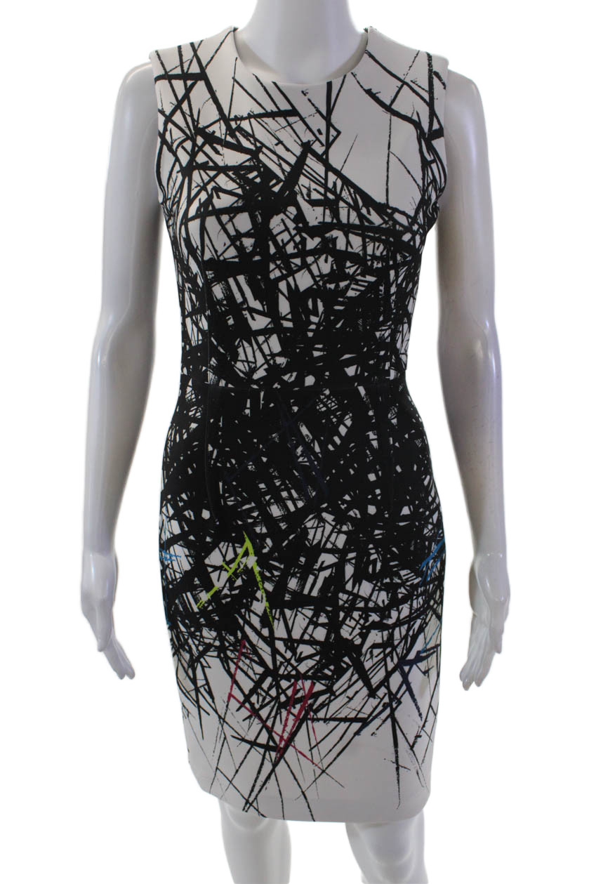 Yigal Azrouel Womens Printed Crew Neck Sleeveless Dress Black White Size 2Free Shipping in US $100+ Orders | $6.95 Orders Below