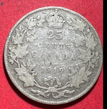 1919 Canada King George V SILVER Quarter! Old Canadian Coin!