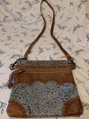 Myra Bag Azure Aesthetic Crossbody Leather Teal Blue Floral Tooled Boho