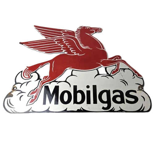 Vintage Mobil Gasoline Sign - Pegasus Motor Oil Gas Pump Station Porcelain Sign