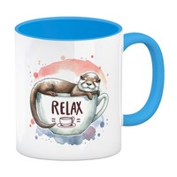 Schlafender Otter Kaffeebecher In Hellblau Mit Spruch Relax Tasse