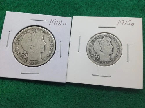 Silver 1901o Barber Half Dollar - Silver 1915D Barber Quarter Dollar