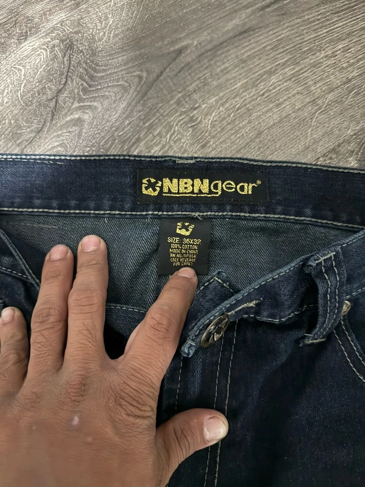 N.B.N. Gear Jeans 36X32 Y2K Sueltos Hip Hop Bordados Azul Denim Ropa de Calle Foto 4 de 4