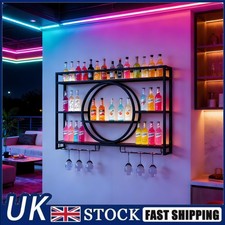 Wall Mounted Wine Rack RGB Lighted with Glass Floating Bar Shelves 100/120/140CM