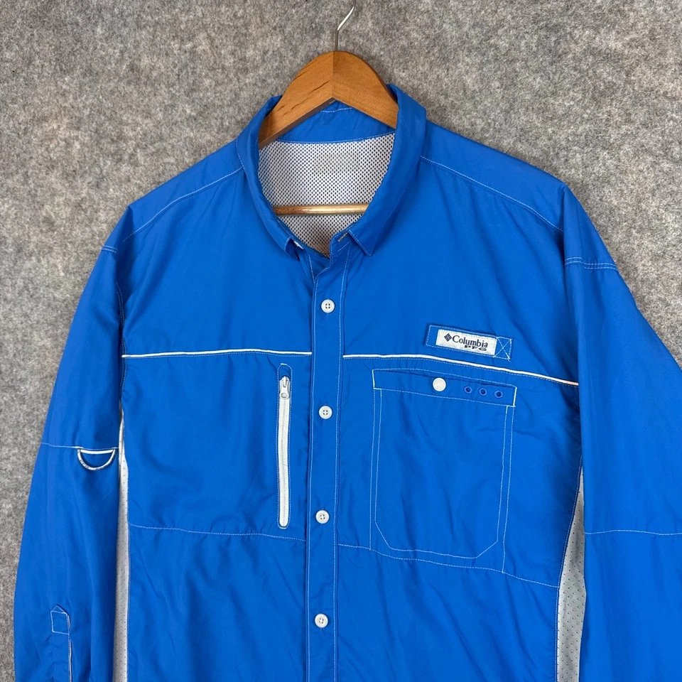 Columbia PFG Hombres XL Azul Omni Tono Ventilado Camisa de Pesca Bolsillo con Cremallera Foto 3 de 4