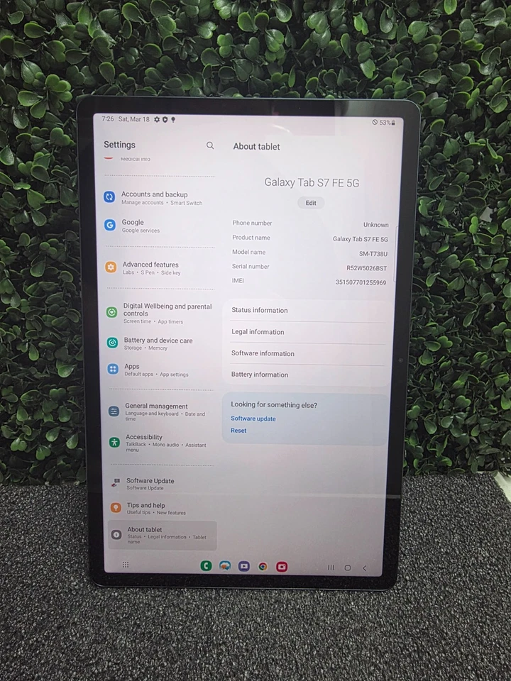 Samsung Galaxy Tab S7 FE 5G (T738U) – 64GB – Unlocked – Mystic Black – 8.5/10 – - Image 3 of 4