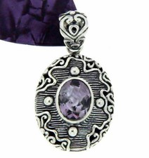 ¦Solid Sterling Silver Bali Bezel Set Amethyst Pendant»P416 ANTIQUE DESIGN!