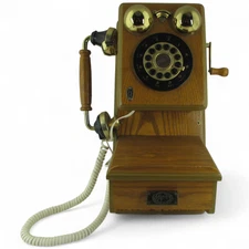 Vintage Wooden Wall Rotary Phone Model 541.041 Oak Brass Decor F Sound