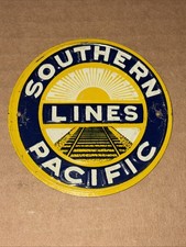 Southern Pacific Lines Railroad Post Cereal Tin Sign Train Metal Vintage 1950 s