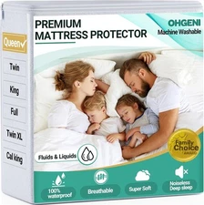 OhGeni 100% Waterproof Mattress Protector, Queen Size, Fitted Queen, White 