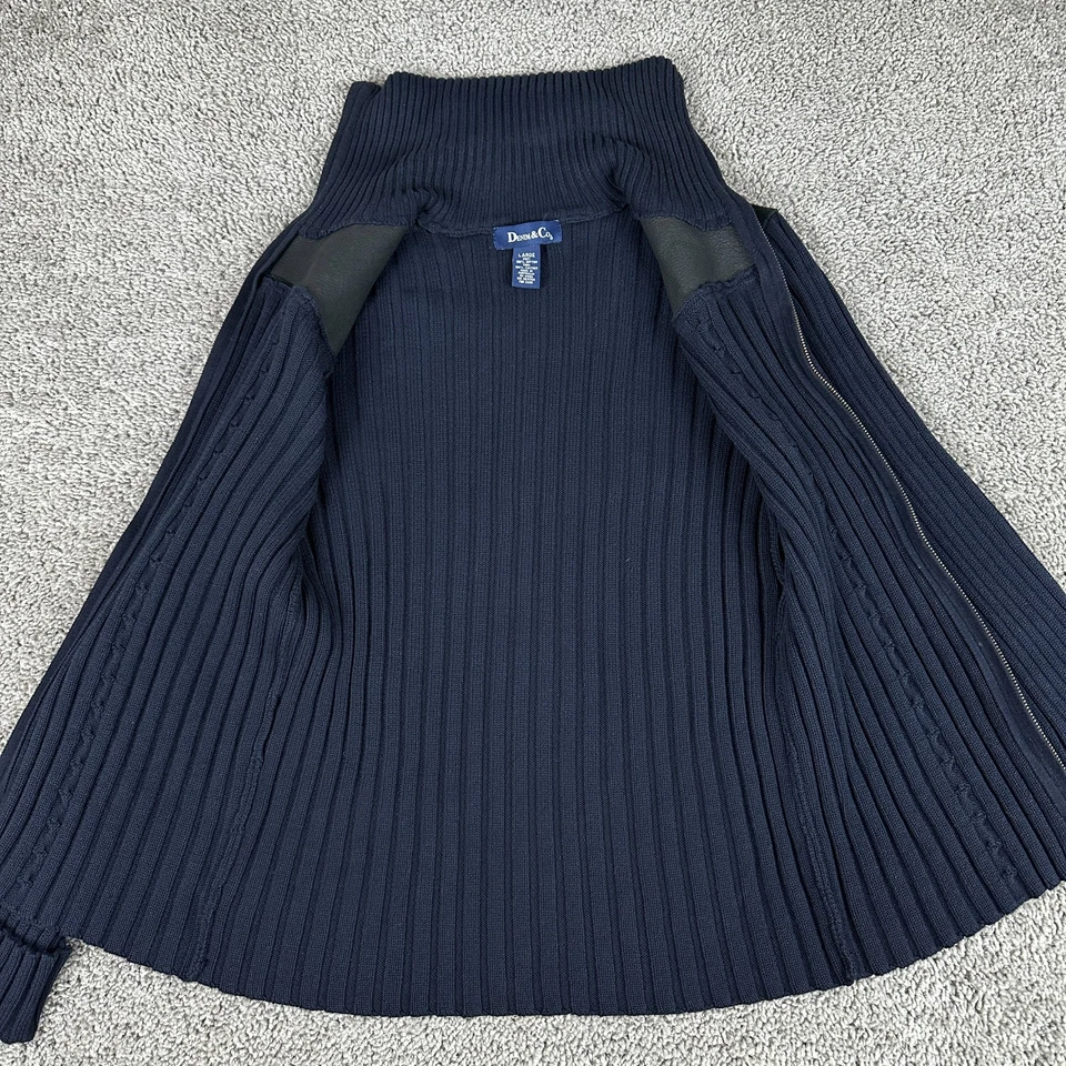 Denim & Co Sweater Womens Large Black leather Trim Turtleneck Cardigan Zip Up - Image 4 of 4