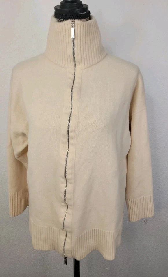 Suéter Lafayette 148 New York Lana Cachemira Mujer M/L Cremallera Completa Crudo Marfil Foto 2 de 4