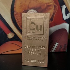 10 LB Pounds .999 Fine Copper Bullion Bar Stamped Elemental Vintage USA Made