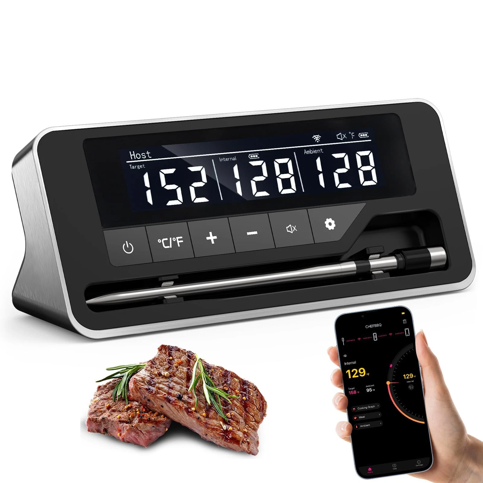 Meat Thermometer Wireless, 800FT Bluetooth Digital Thermometer with Smart APP...