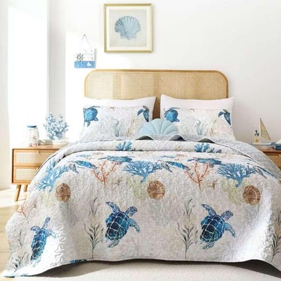 Lightweight Coastal Queen Size Quilt Set Sea Turtle Ocean Bedding Sets for Sale