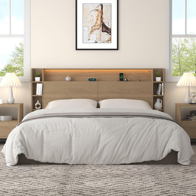 Queen Wall Mount Solid Wood Leg Headboard with Storage | Headboard Only,Usb Char