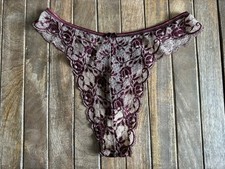 Vtg M Wine  Tan Lace Thong Coquette Panties Panty
