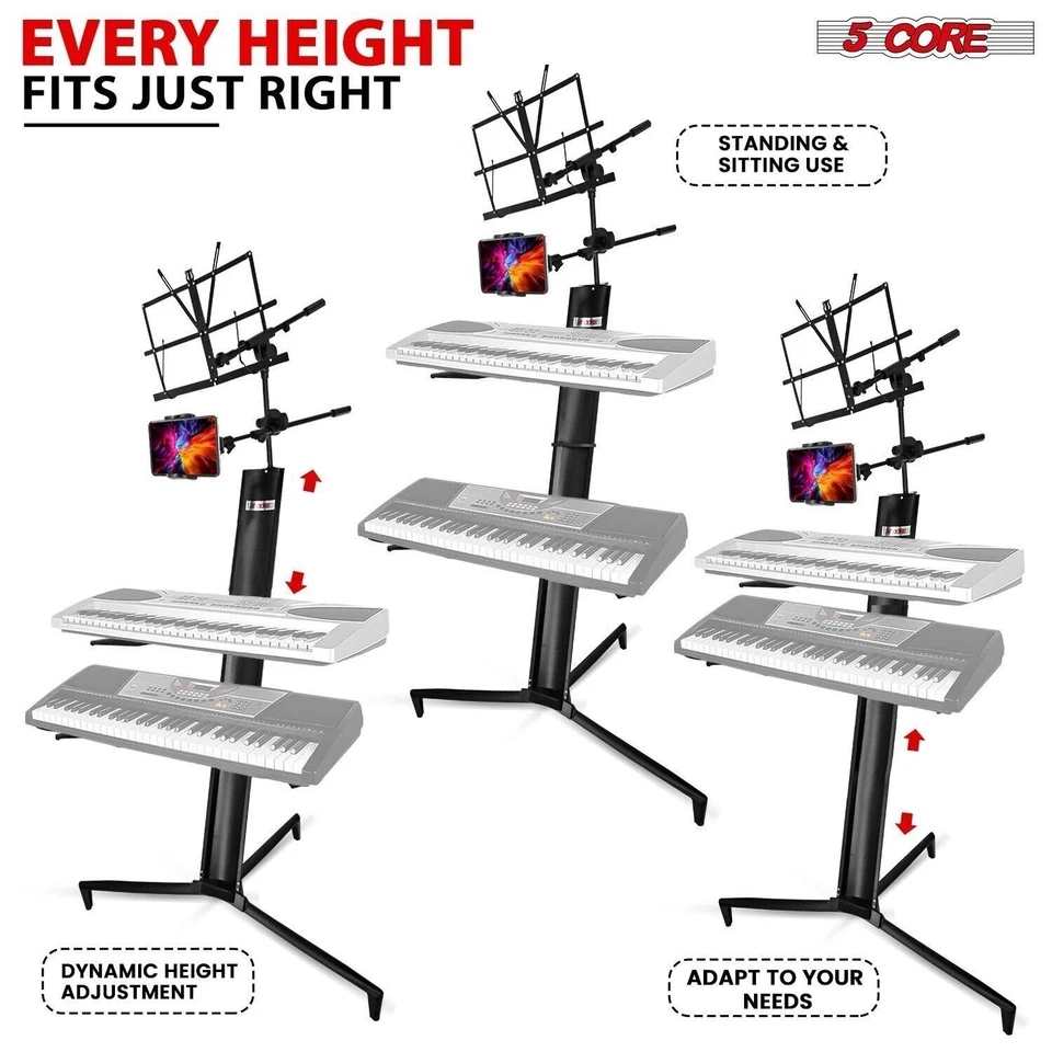 5 Core Keyboard Stand 2 Tier Column for 61/76/88 Key Boards Aluminum Build - Image 2 of 4