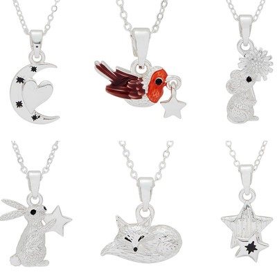 Fuchs unter dem Mond versilbert Halskette Freundschaft Geschenk Schmuck