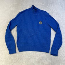 Vintage Lauren Ralph Lauren Blue Cable Knit Mock Neck Cotton Sweater