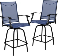 Valerie All-Weather Swivel Patio Barstools with Footrest and Armrests, Modern Sl