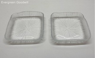Pair of VTG Sasaki Japan "Rain" Square Textures Glass Plates 7 5/8"