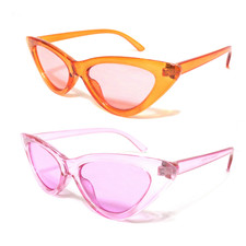 Cat Eye Sunglasses Colored Lenses Vintage Retro Plastic Frames Women 1 Pouch.