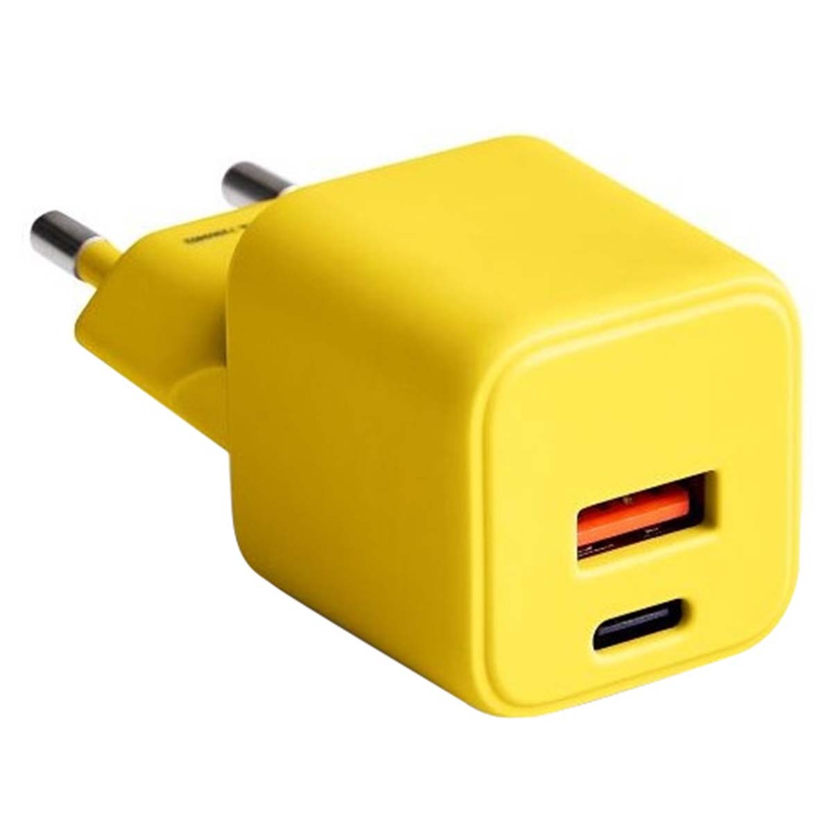 Chargeur secteur GaN 30W USB-C PD et USB-A QC jaune pour smartphone
