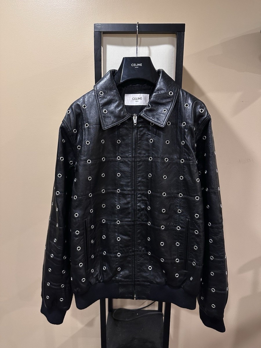 Celine x Hedi FW22 Leather Eyelet Cut-Out Stud Patch Jacket | eBay