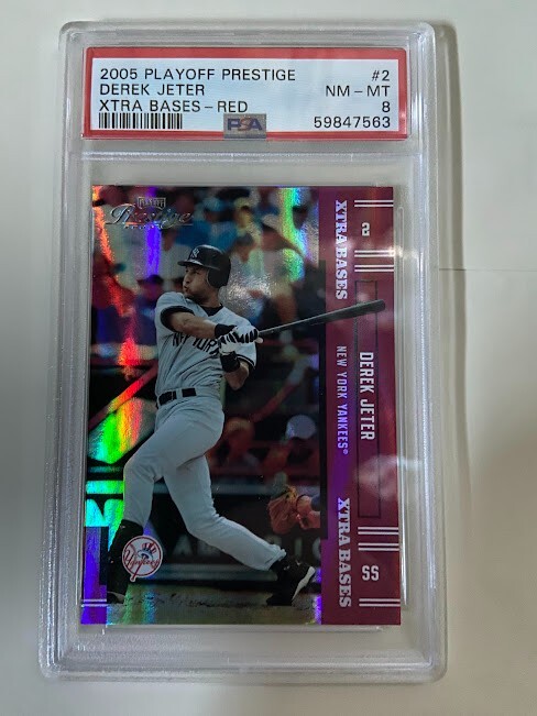 #2 DEREK JETER 2005 PLAYOFF PRESTIGE  XTRA BASES RED 6/150 PSA 8