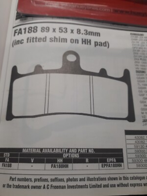FA188 Race Compound Brake Pads Zx6r Zx7r zx9r Zx12r Arc Gsxr