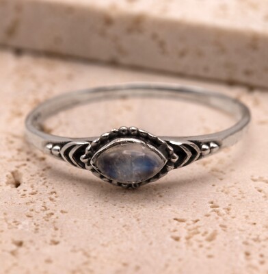 925 Sterling Silber Damen Boho Ring Marquise Mondstein Edelstein Schmuck Geschenk