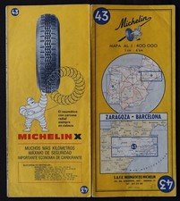Map MICHELIN 43 SPAIN Zaragoza Barcelona 1968 Guide Bibendum tire tyre map