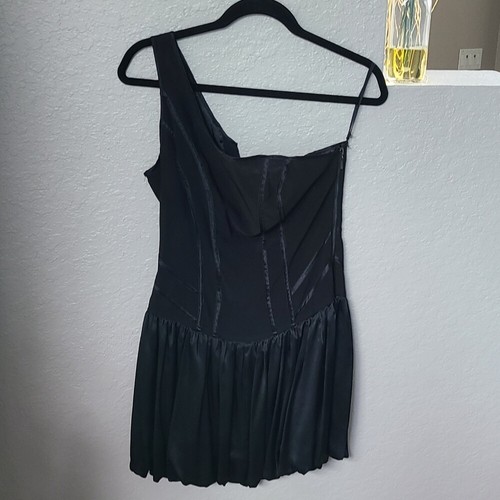 One Shoulder Black Silk Bubble Dress 