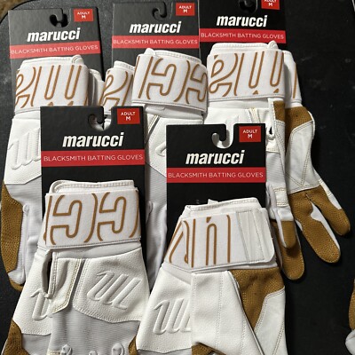 5-2024-Marucci MBG2BKSMFW-W/W-AL Blacksmith Batting Gloves Adult-white Tan-med