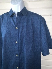 TWO PADDLES Sz LARGE 100% Cotton Blue Subtle Print Hawaiian Shirt EUC
