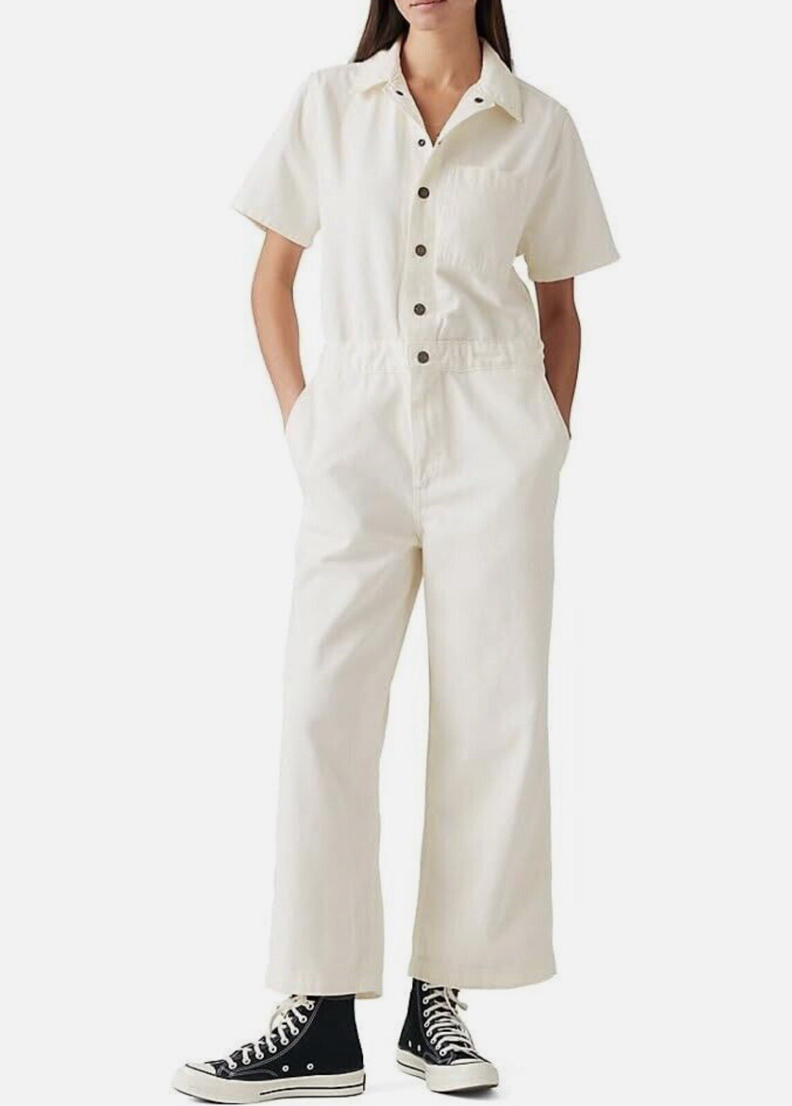 NEW Levi's Short Sleeve Off White Denim Heritage Jumpsuit Sz L Women’s MSRP $89