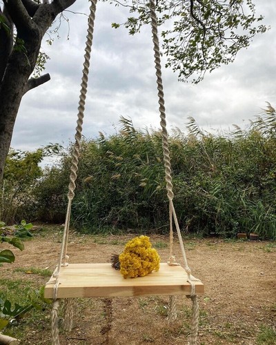 Handgefertigte Makramee Schaukel, Makramee Holzschaukel, Holzschaukel, Baumschaukel Erwachsene - Bild 3 von 3