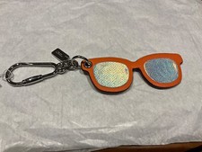 NWT Coach Orange/Silver Leather Sunglasses Key fob KeyChain Bag Charm #F54920