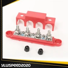 Red 4 Post Busbar Bus Bar Power Distribution Block 12V 250A With Cover 5/16"